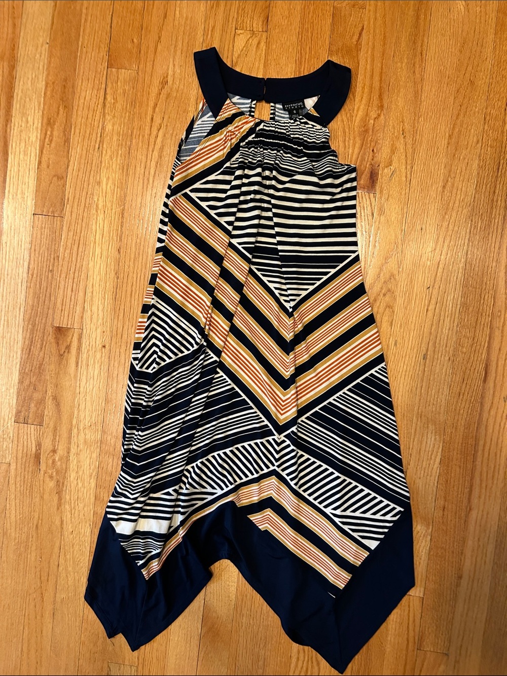 NWOT Enfocus Studio Handkerchief Hem Dress - Navy, White & Mustard 6